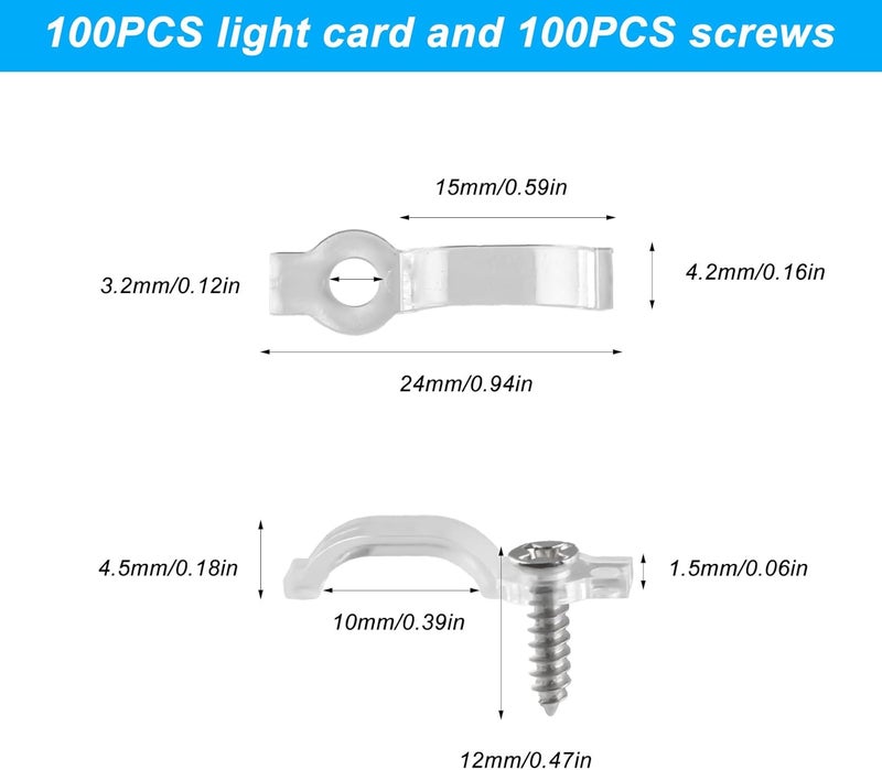 HexinYigjly 100 Pcs Strip Light Mounting Brackets, 10mm Outdoor LED Strip Light Mounting Clips, Led Light Strip Clips, One-Side Fixing Clips Brackets for 10mm Wide Waterproof Strip Lights, with 100 Screws - Image 2